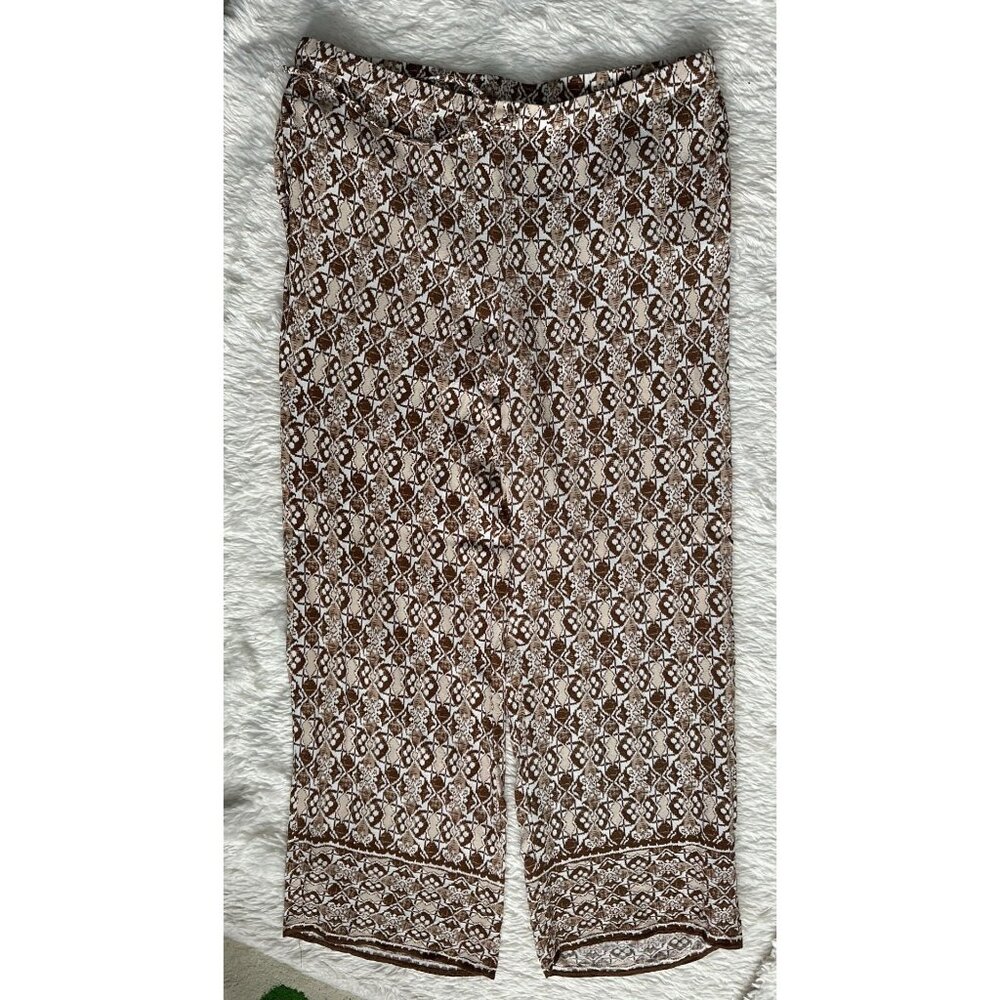 Max Studio brown printed casual pants elastic waistband with pocket Large